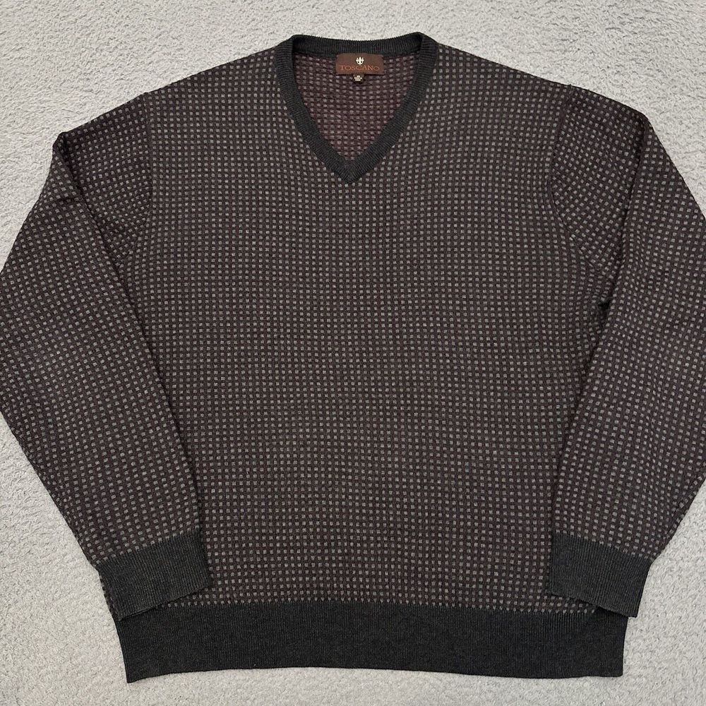 Toscano Merino Wool Blend Sweater‎ Men's XL V-Neck Grandpa Stretch Preppy